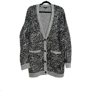 Rails Oslo Grey Mixed Animal Print Alpaca Wool Blend Button Cardigan Sweater XL